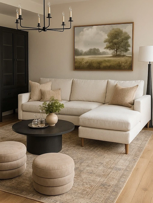 Cream Sectional and Black Accents