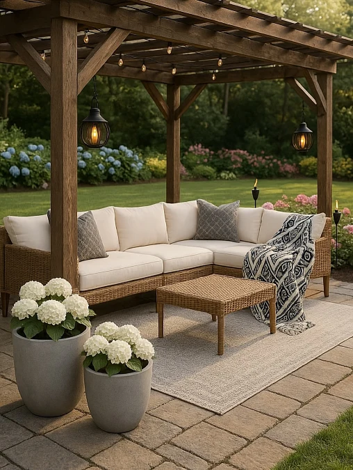 Pergola Patio with Wicker Seating