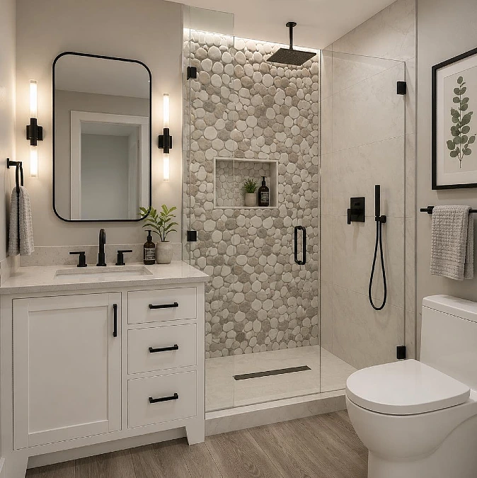 Pebble Tile Shower Wall