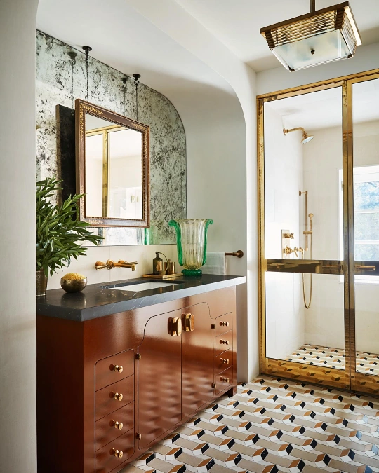 Geometric Tile + Brass Vanity Bathroom
