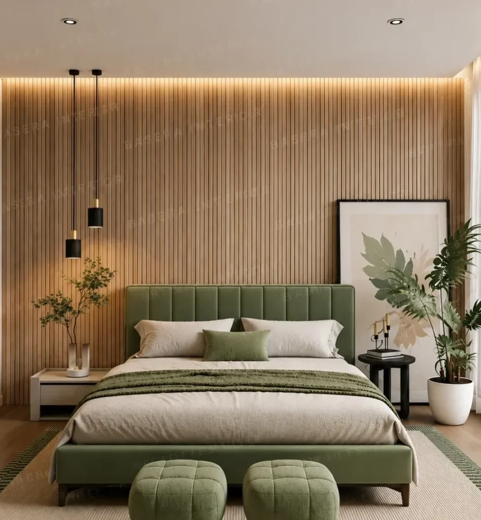 An Olive Green and Wood Retreat