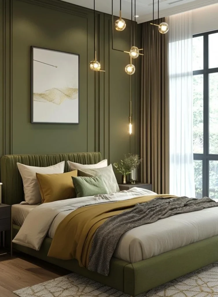 Olive Green Walls and Warm Mustard Accents