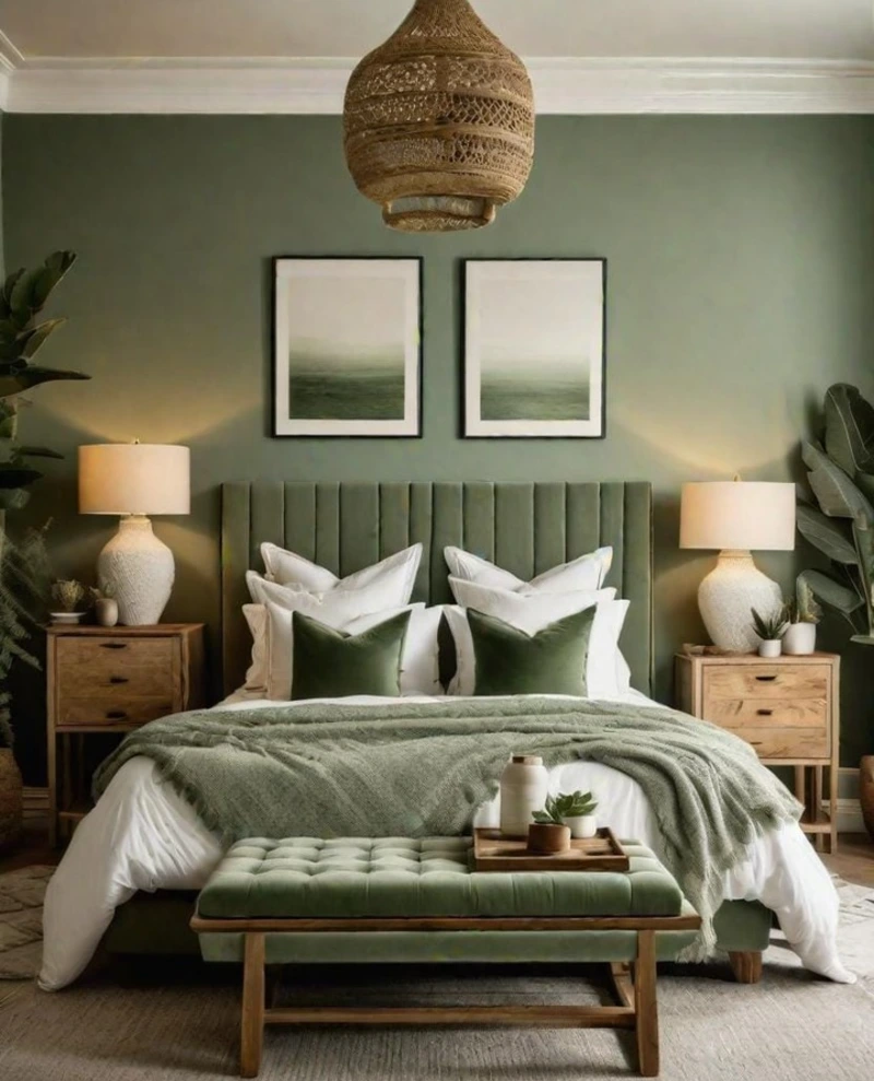 Soft Green Velvet and Woven Rattan