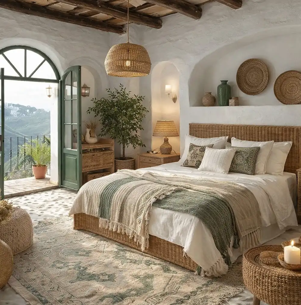 White Plaster and Woven Rattan