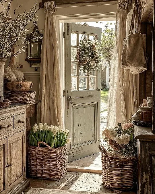 Rustic Spring Entry with Hyacinths