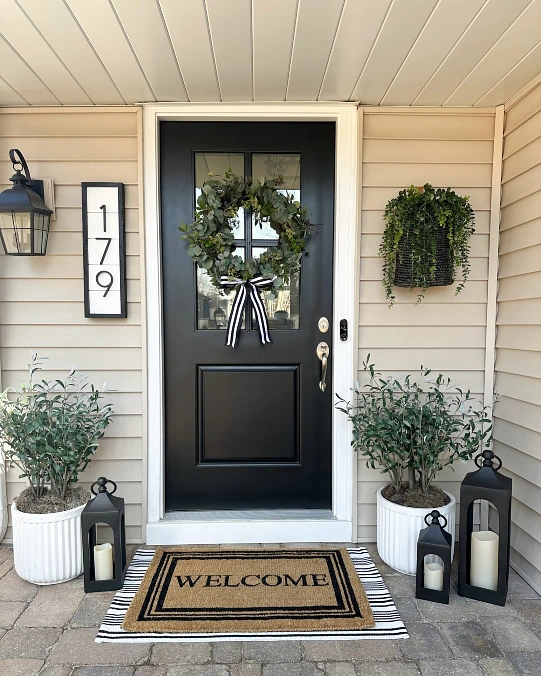 Black Door + Greenery + Striped Layers