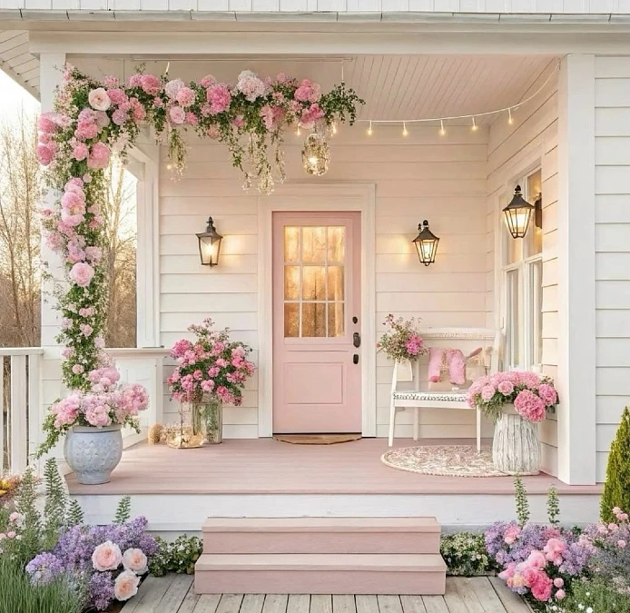 Blush Pink Porch with Cascading Flowers