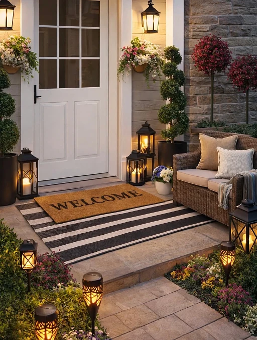 Wicker Seating with Warm Evening Lanterns