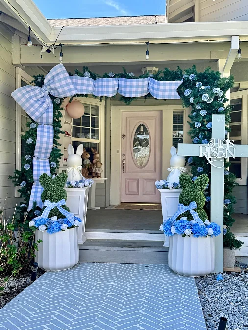 Blue Gingham Easter Porch