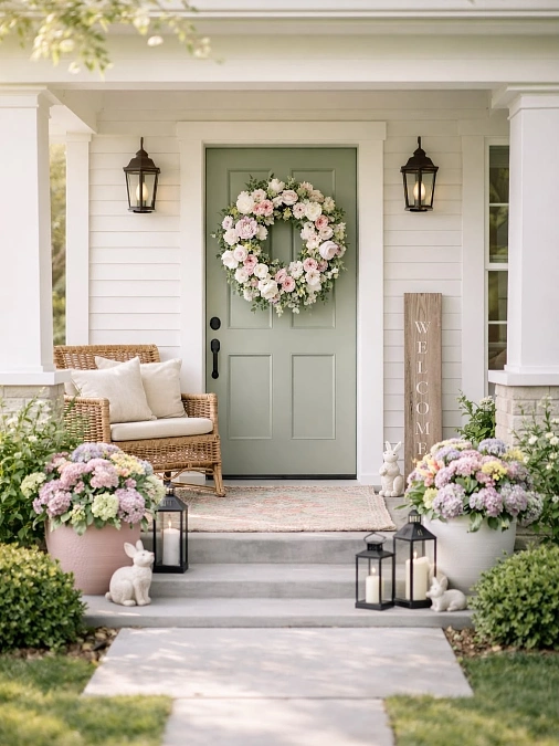 Sage Door with Soft Spring Florals