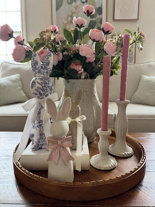 Blush Peonies with Layered Easter Bunnies