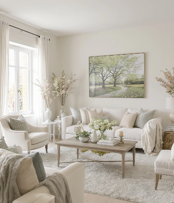 Soft Neutral Living Room with Spring Whites