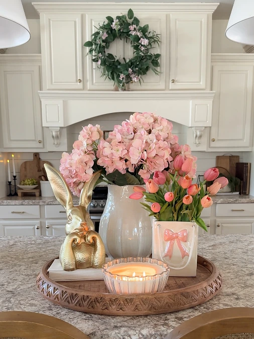 Gold Bunny + Pink Spring Florals