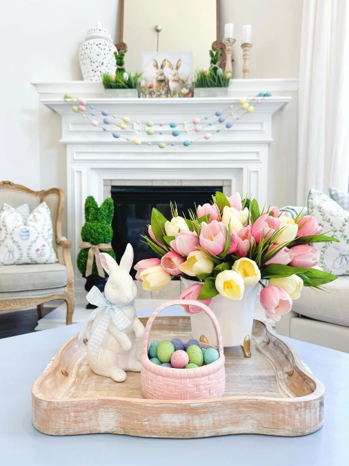 Pastel Tulips and Easter Egg Basket