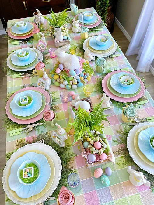 Pastel Easter Table with Layered Place Settings