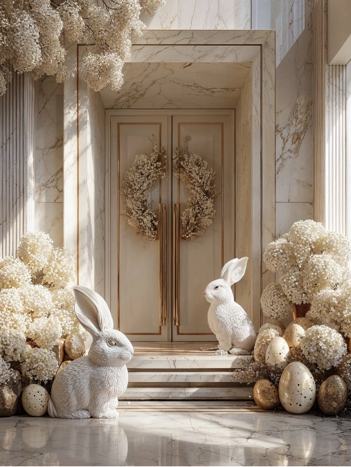 Elegant White Bunny Entryway