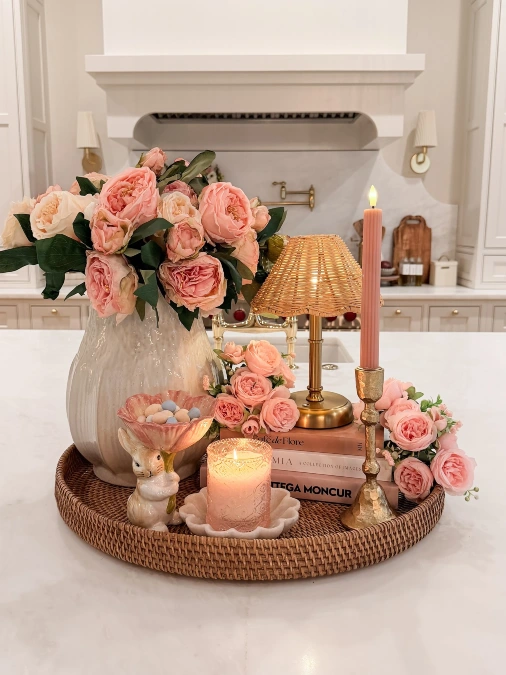 Blush Roses and Rattan Easter Tray