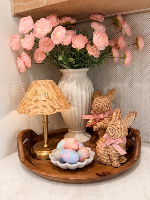 Woven Bunnies and Blush Spring Flowers