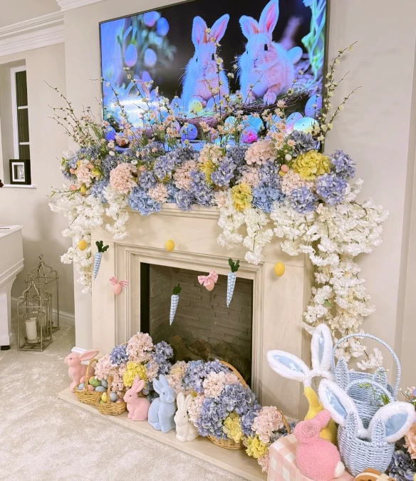 Pastel Easter Mantel with Hydrangeas
