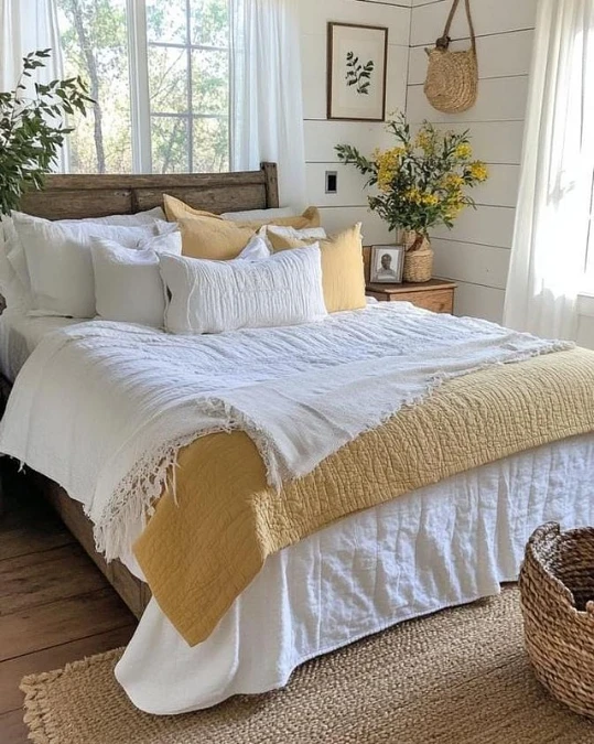 Mustard Layers in a Rustic Bedroom
