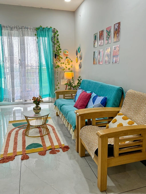 Turquoise Living Room with Playful Color