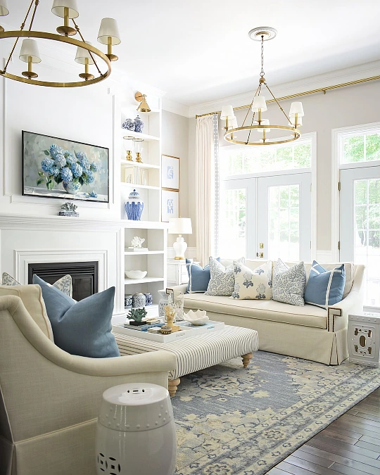 Blue and White Summer Living Room