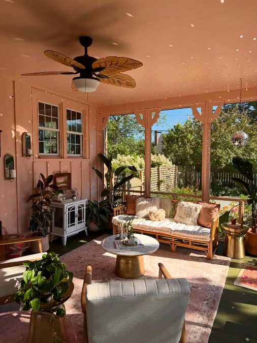 Peachy Sunroom with Rattan Seating