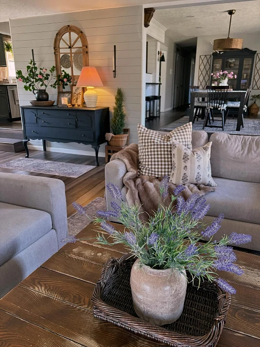 Lavender and Gingham Living Room