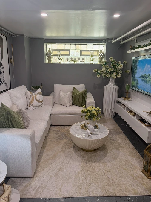 Charcoal Living Room with Soft Green Accents