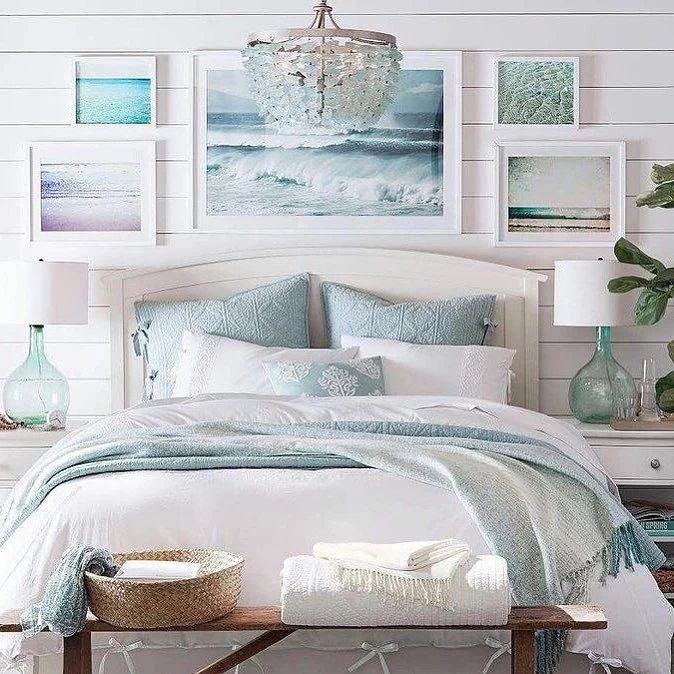 Sea Glass Bedroom with Coastal Artwork