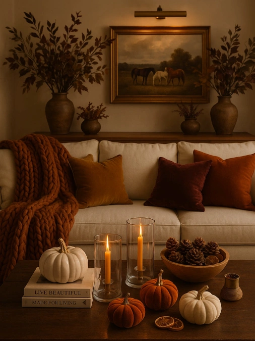 Rust Velvet Pillows and Candlelight