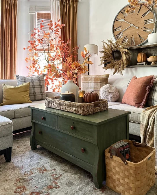 Olive Coffee Table + Plaid Fall Layers