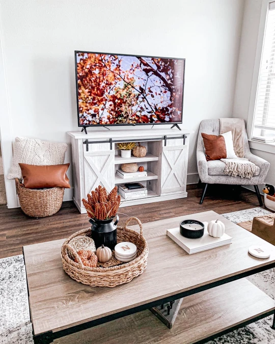 Rustic Media Console with Woven Fall Accents