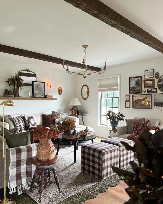Plaid Ottomans and Collected Autumn Layers
