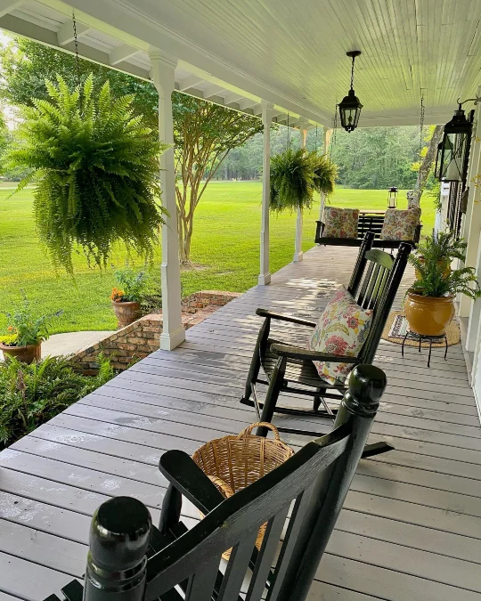 Black Rocking Chairs with Garden Greenery