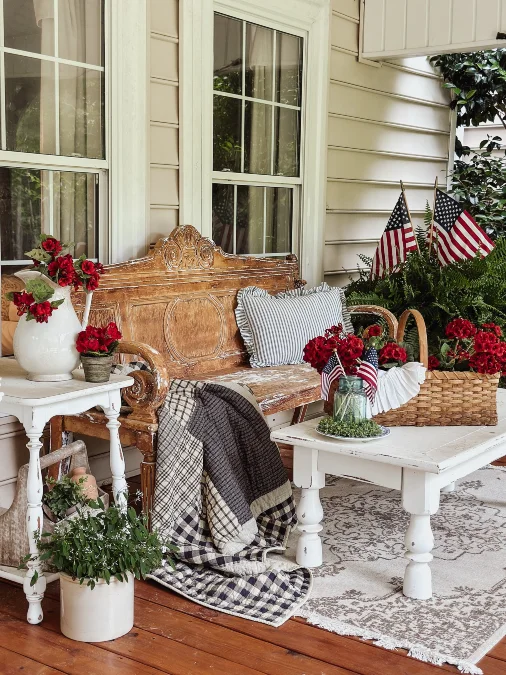 Vintage Wood Seating with Patriotic Summer Accents