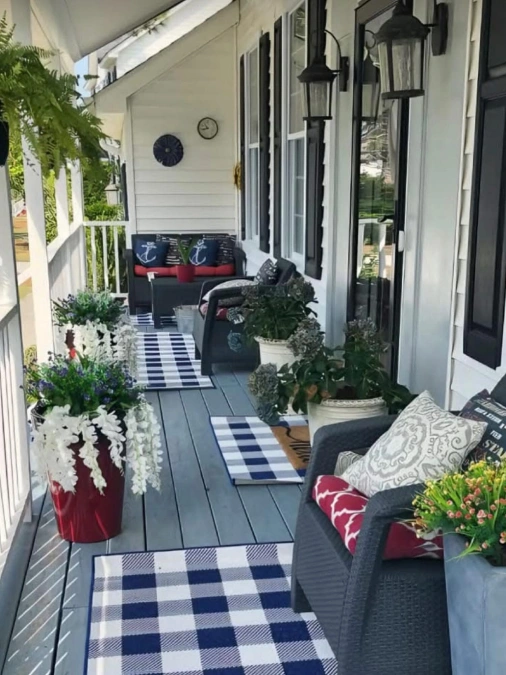 Navy Checks with Deep Red Porch Accents