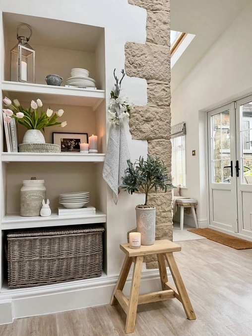 Tulips and Soft Cottage Shelves