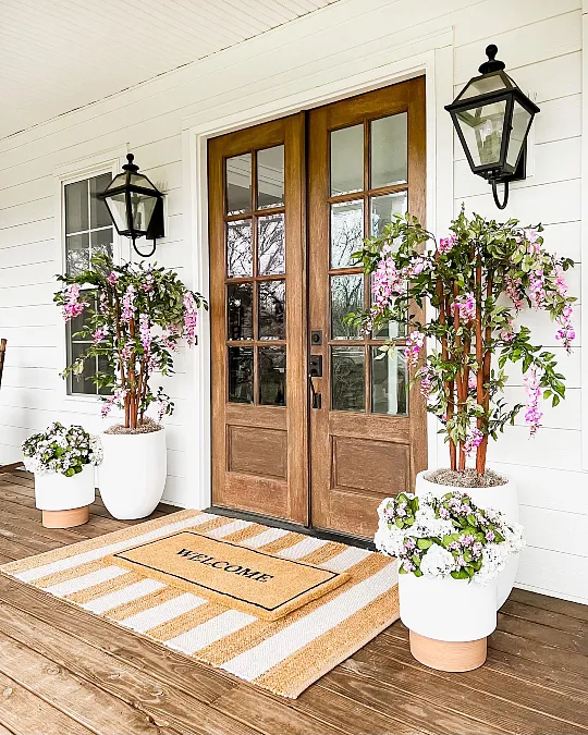 Wisteria + Wood Doors + Spring Planters