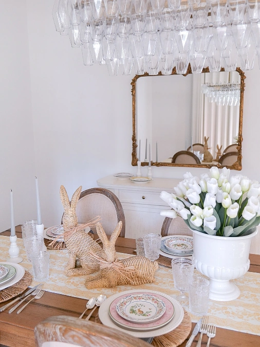 Woven Rabbits + White Tulips + Pastel China