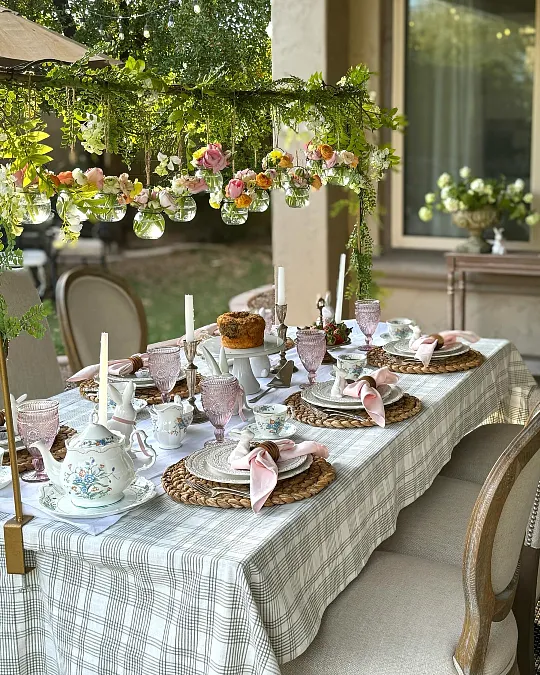 Hanging Florals + Vintage Tea Table