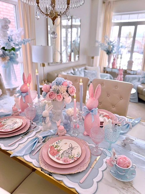 Blush Bunny and Blue Ribbon Table