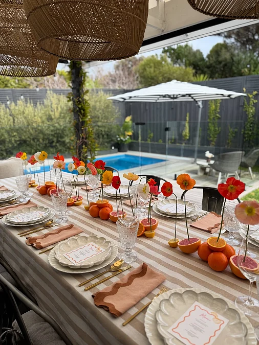 Citrus Poppies and Striped Brunch Table