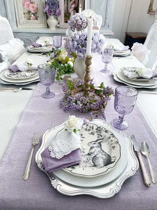  Lavender Bunny and Lace Brunch Table