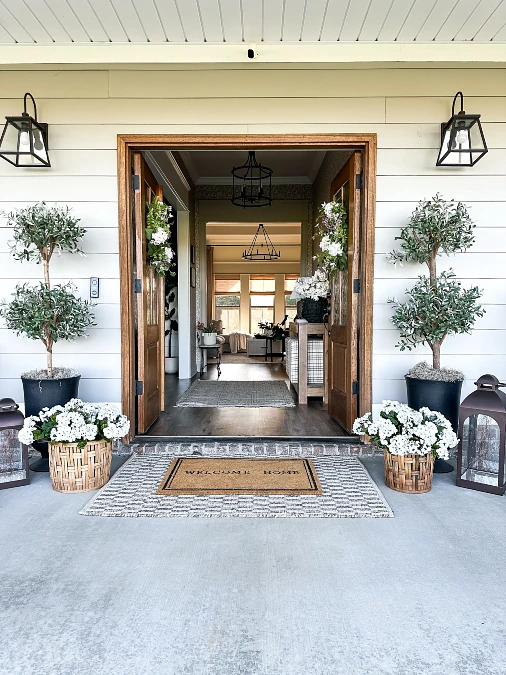 Symmetrical Spring Porch Greenery
