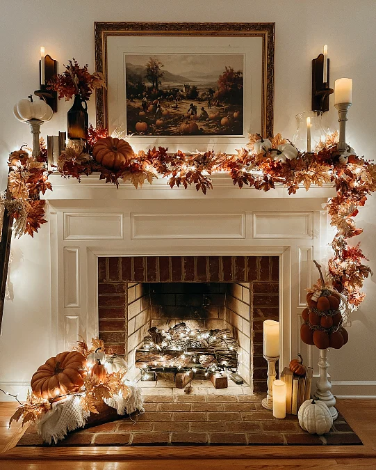 Autumn Leaf Garland Around the Fireplace