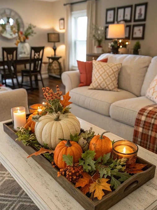 Pumpkin Tray + Greenery + Candlelight