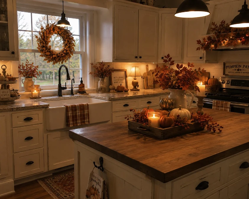 Pumpkin Tray + Greenery + Candlelight