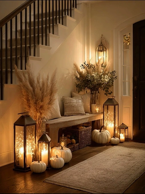 Lantern Glow and Neutral Fall Entryway