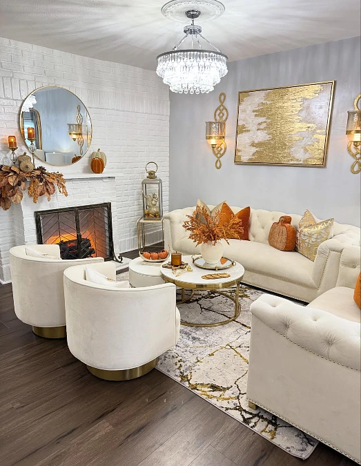 Cream Seating with Burnt Orange Accents